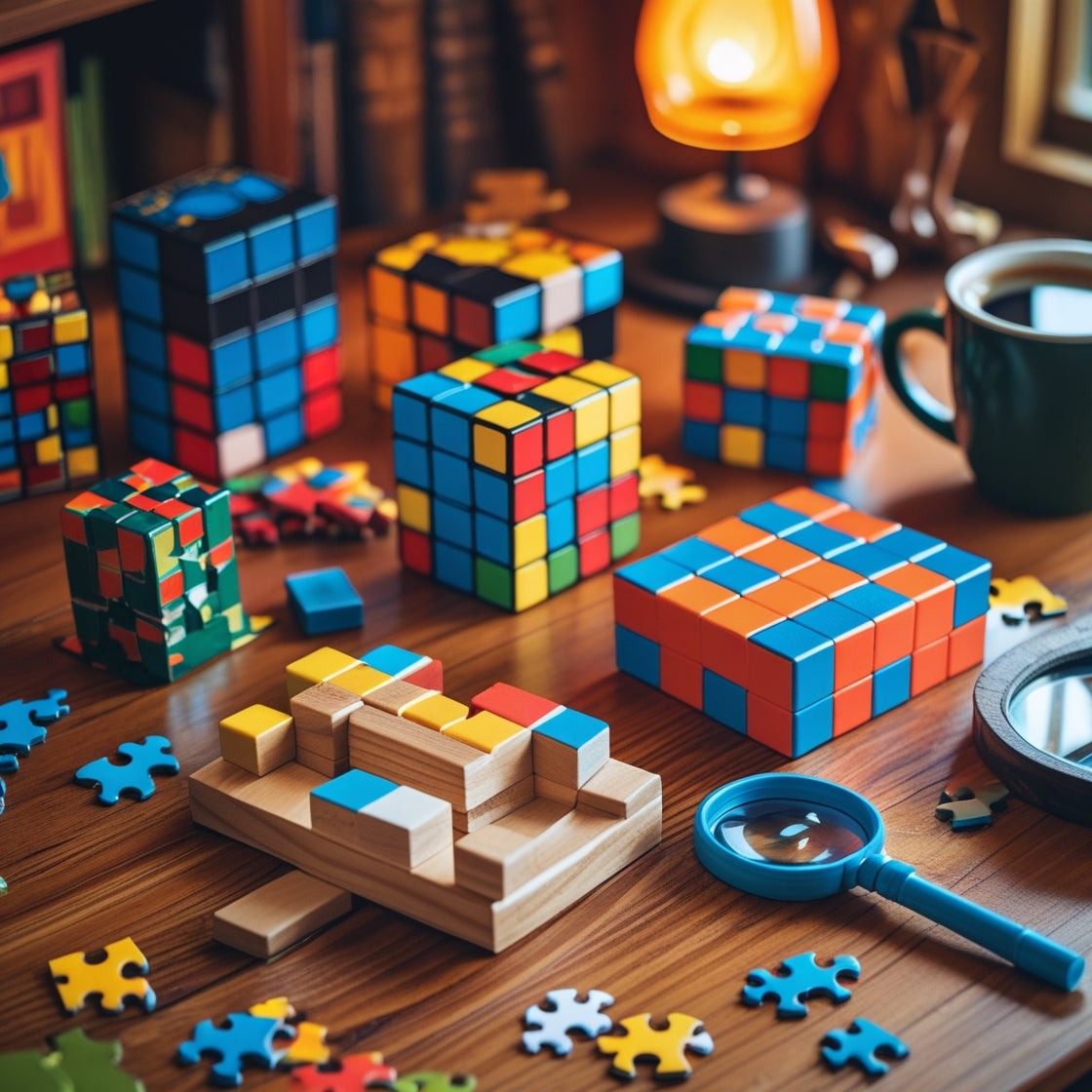 There are small icons of block-like figures and a colorful block pattern to the left of the text box.