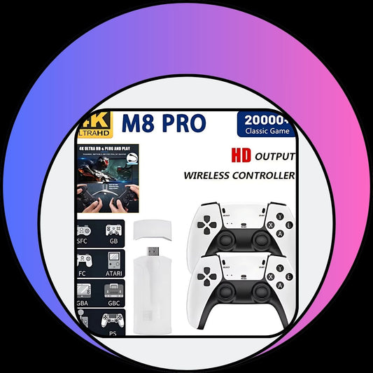 2.4G Wireless M8 Pro 4K Retro Game Stick 64GB with Classic 20000 Games, Dual Wireless Controllers