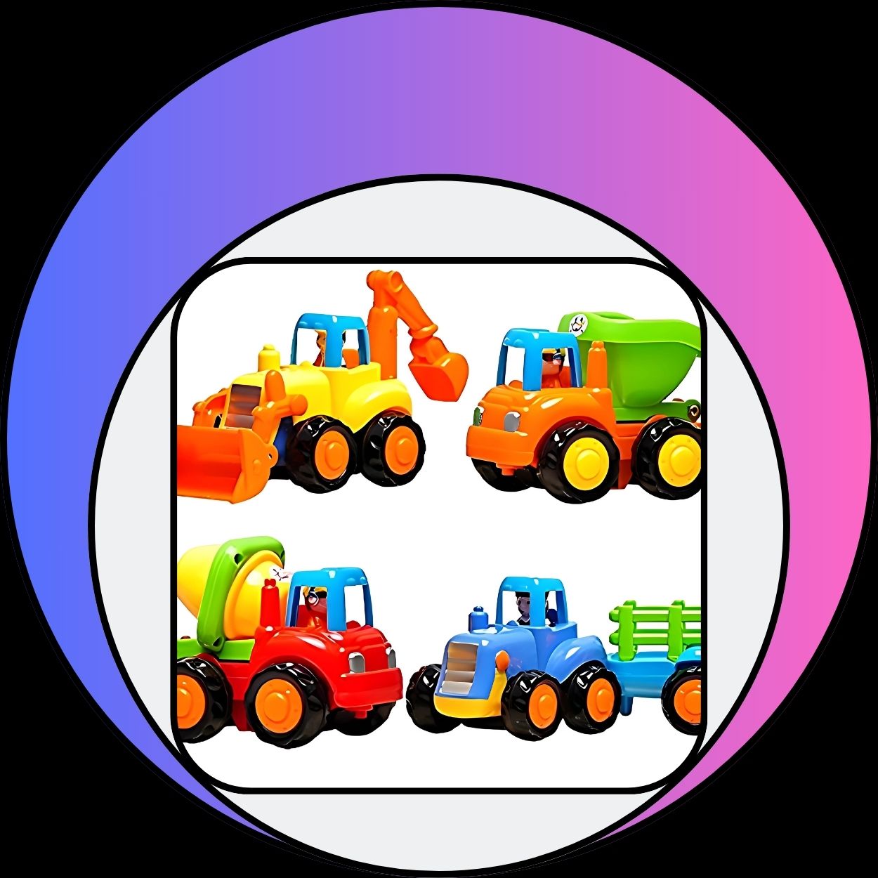 Set Of 4 Durable Friction Powered Construction Vehicles For Kids
