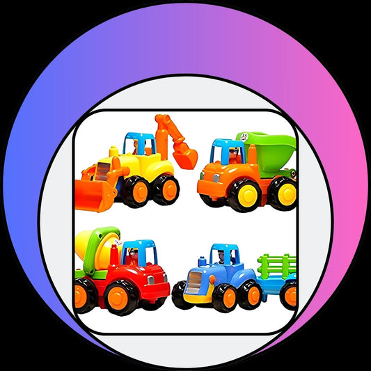 Set Of 4 Durable Friction Powered Construction Vehicles For Kids