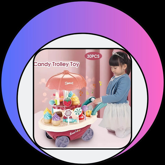 30 Pcs Plastic Ice Cream Candy Play Cart Kitchen Set Toy With Lights And Music For Kids