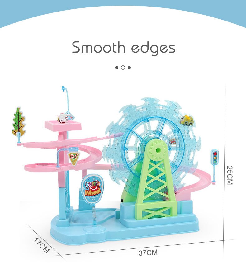 Electric Ferris Wheel Slide Railcar Track Toy With Music Light Assembling Play Interactive Educational Toy