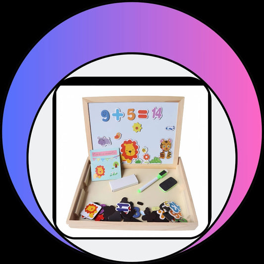 Wooden Magnetic Black And White Board With Cartoons And Numbers